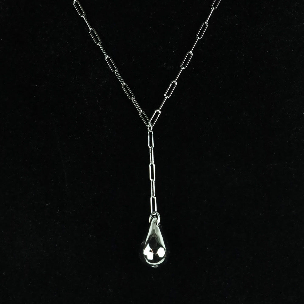 Melinda Maria Silver Paperclip Y-Strand Tear Drop Pendant Necklace