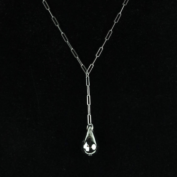 Melinda Maria Silver Paperclip Y-Strand Tear Drop Pendant Necklace