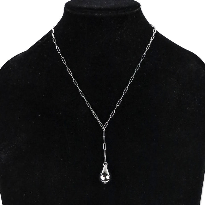 Melinda Maria Silver Paperclip Y-Strand Tear Drop Pendant Necklace