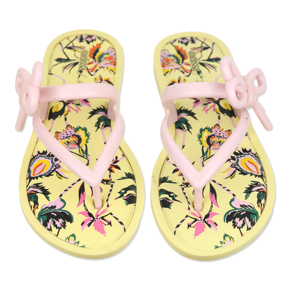 Melissa / Jason Wu Yellow Floral/Pink Jelly Bow Thong Flip Flop