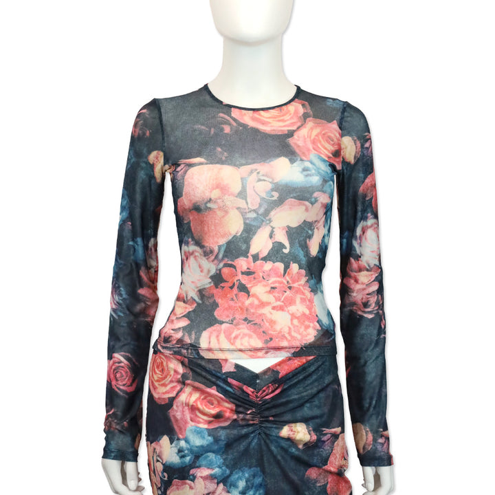 Miaou Decades Rose Power Mesh Long Sleeve Top