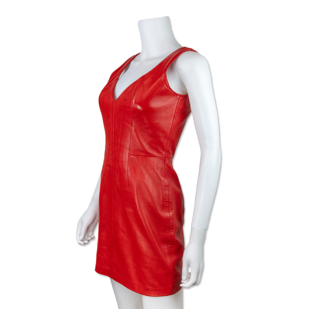 Michael Hoban North Beach Red Leather Midi Dress