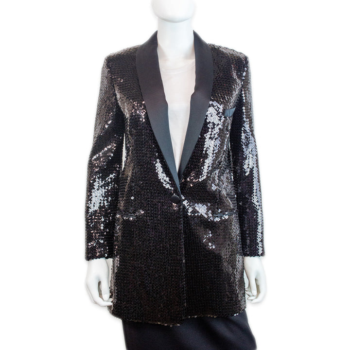 Michael Kors Black Sequin Shawl Collar Blazer