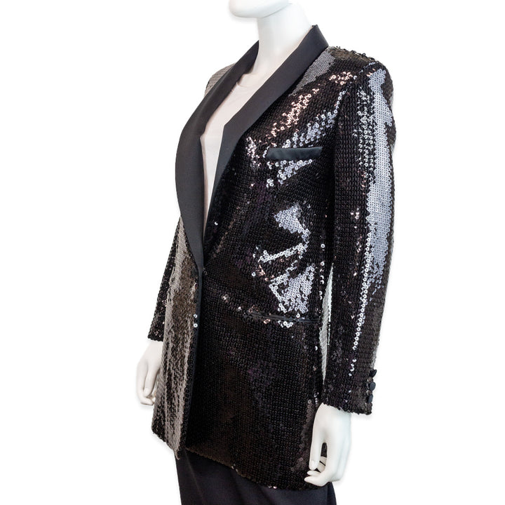 Michael Kors Black Sequin Shawl Collar Blazer