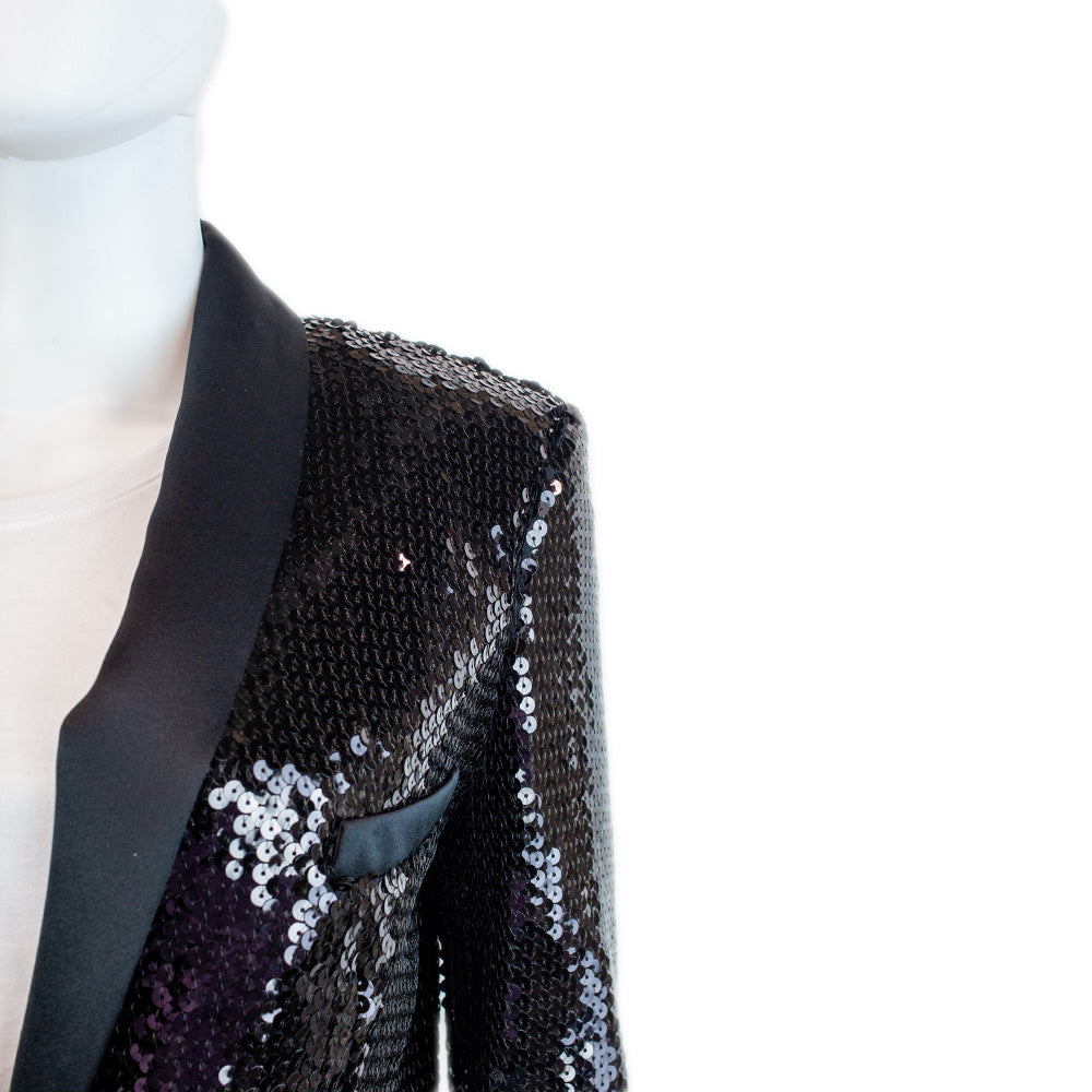 Michael Kors Black Sequin Shawl Collar Blazer