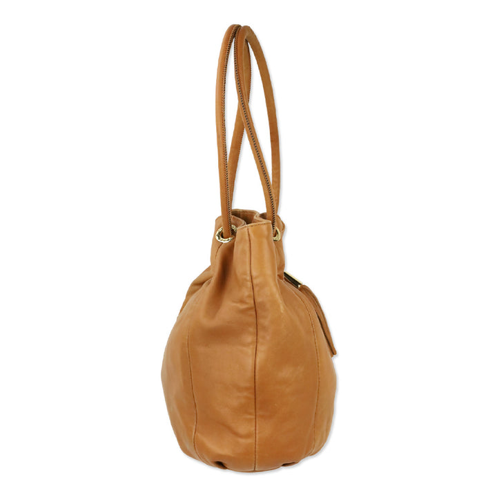 Michael Kors Brown Leather Tassel Ring Handle Bucket Tote