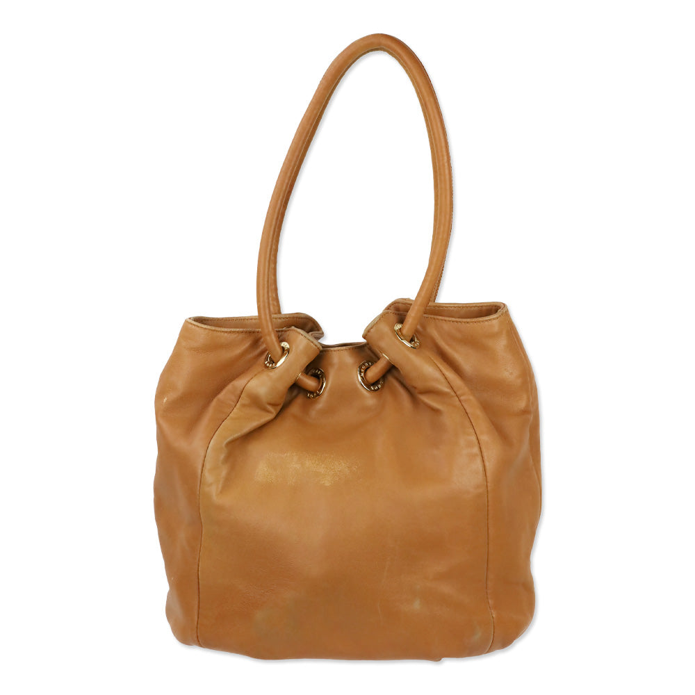 Michael Kors Brown Leather Tassel Ring Handle Bucket Tote