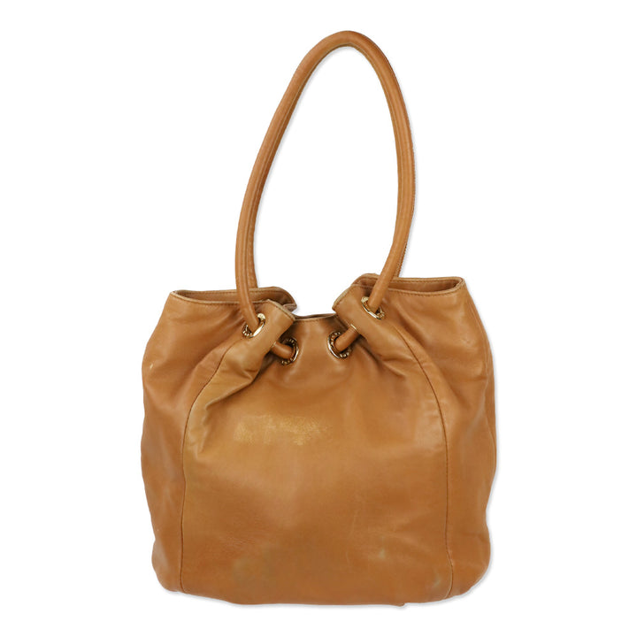 Michael Kors Brown Leather Tassel Ring Handle Bucket Tote