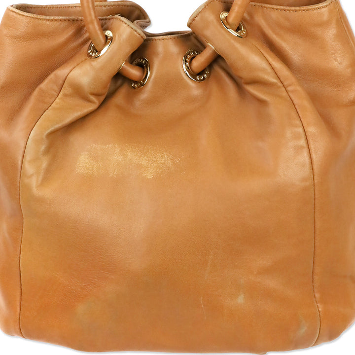 Michael Kors Brown Leather Tassel Ring Handle Bucket Tote