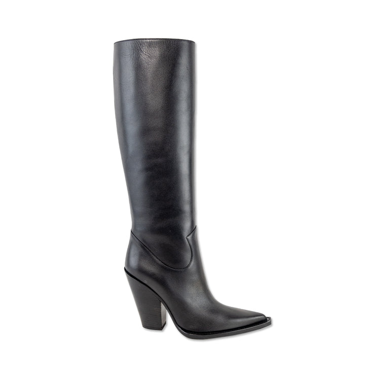 Michael Kors Collection Gwen Runway Black Leather Knee High Cowboy Boots