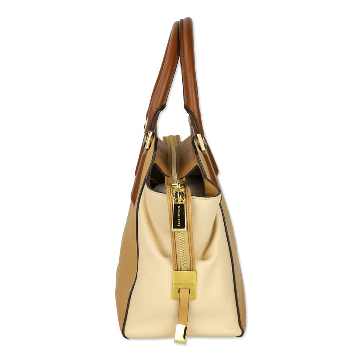 Michael Kors Collection Miranda Medium Tan Colorblock Leather Satchel