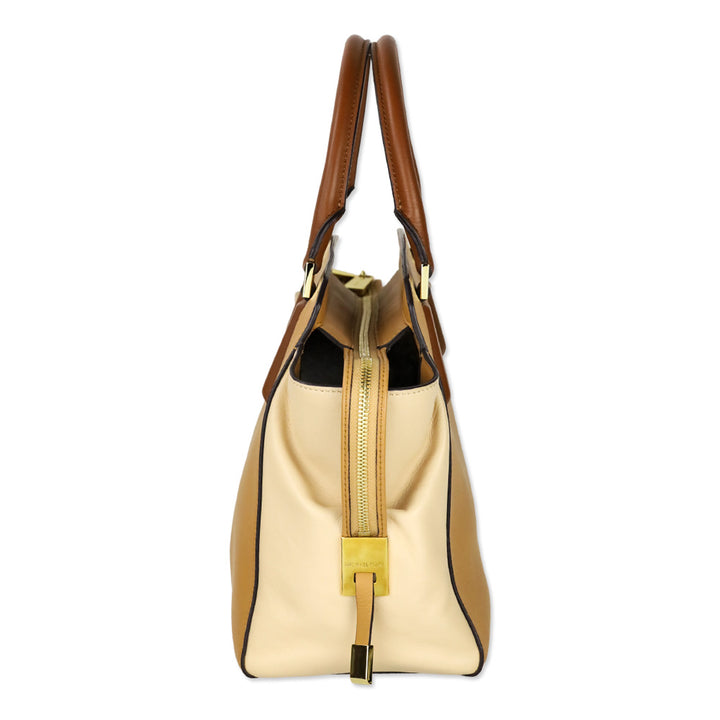 Michael Kors Collection Miranda Medium Tan Colorblock Leather Satchel