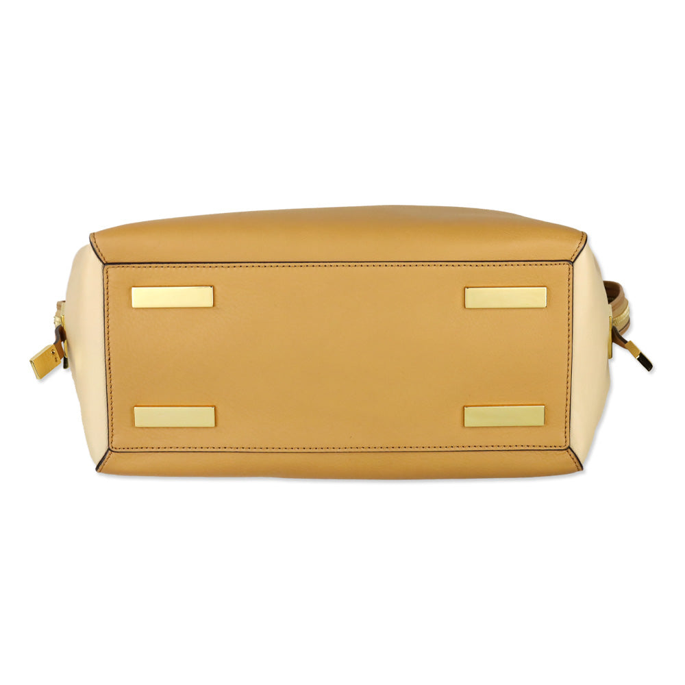 Michael Kors Collection Miranda Medium Tan Colorblock Leather Satchel