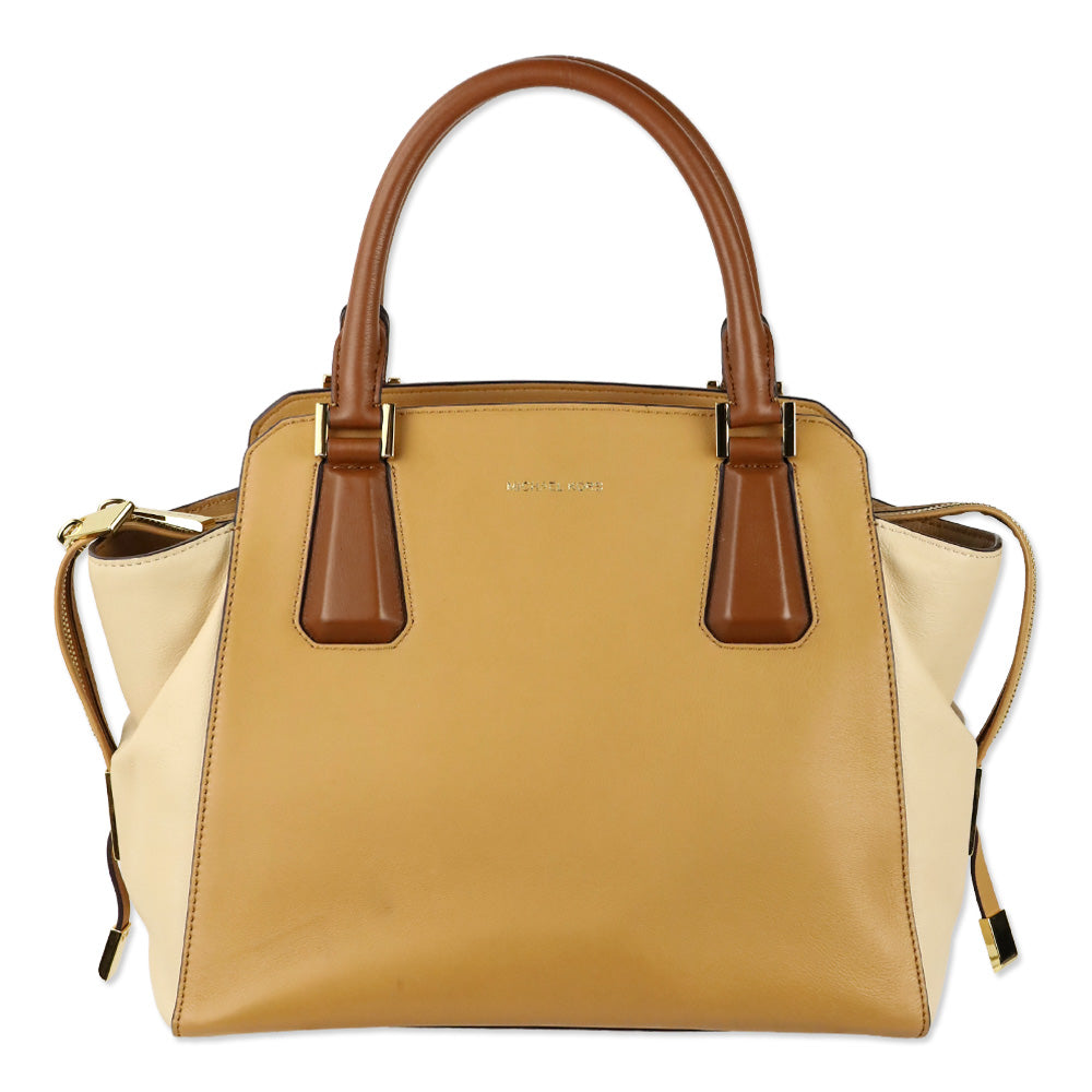 Michael Kors Collection Miranda Medium Tan Colorblock Leather Satchel