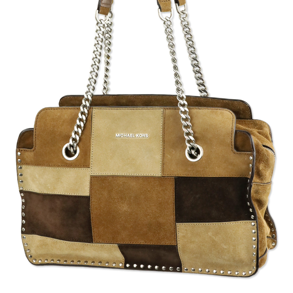 Michael Michael Kors Brown Patchwork Suede Astor Large Messenger