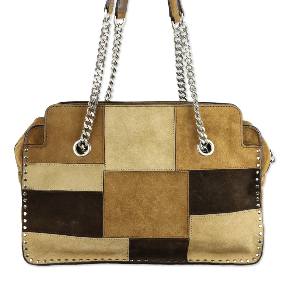 Michael Michael Kors Brown Patchwork Suede Astor Large Messenger
