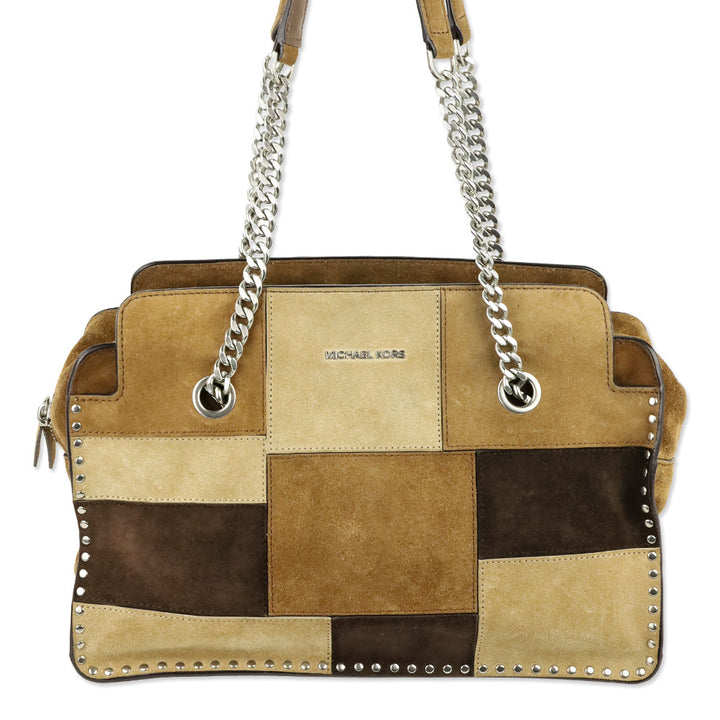 Michael Michael Kors Brown Patchwork Suede Astor Large Messenger