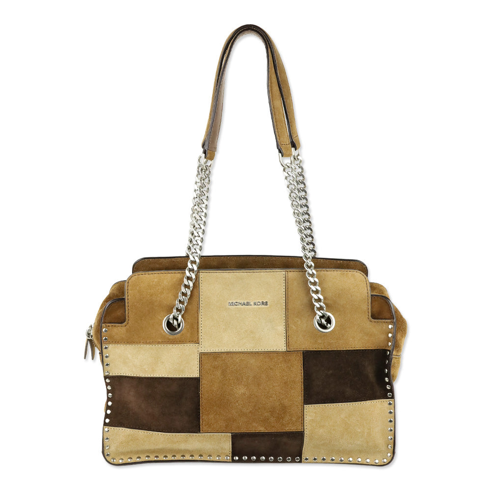 Michael Michael Kors Brown Patchwork Suede Astor Large Messenger