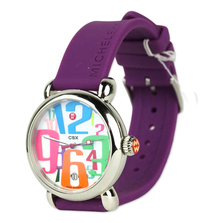 Michele CSX Grand Carousel Watch with Purple Silicone Band