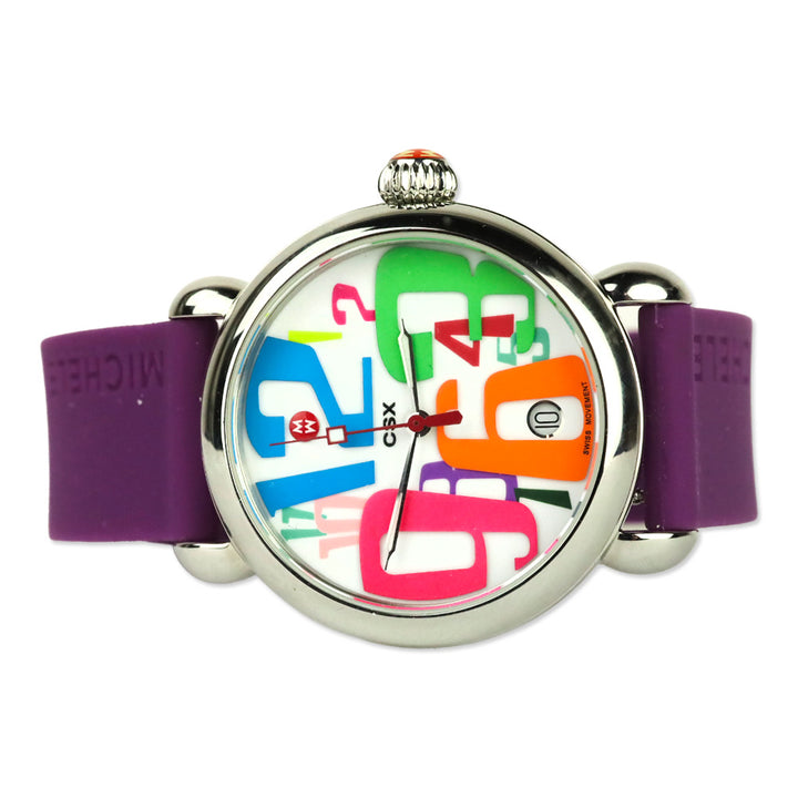Michele CSX Grand Carousel Watch with Purple Silicone Band