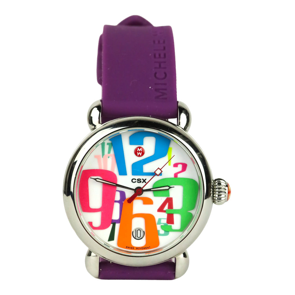 Michele CSX Grand Carousel Watch with Purple Silicone Band