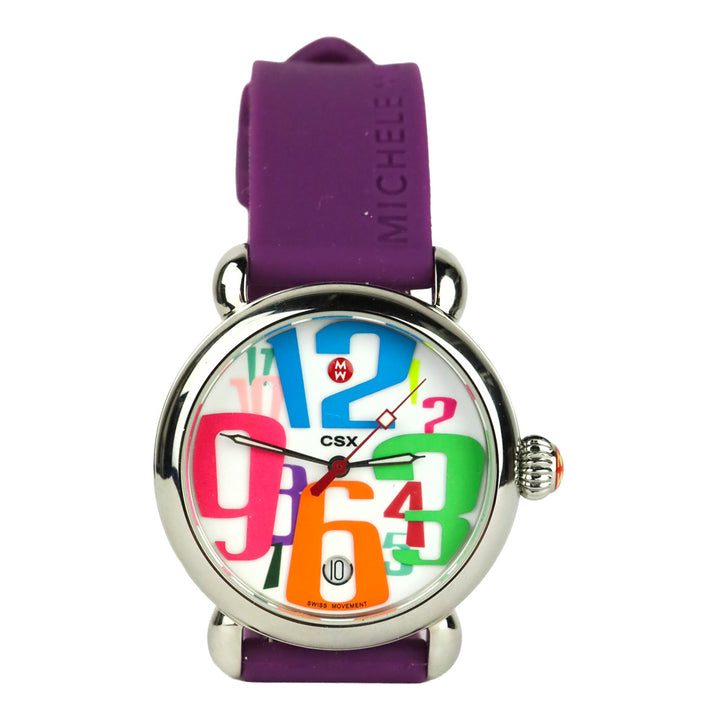 Michele CSX Grand Carousel Watch with Purple Silicone Band