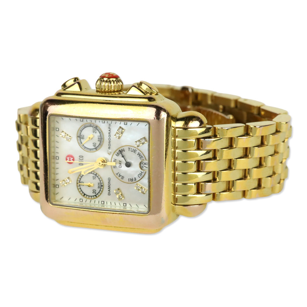 Michele Deco Day Gold-Plated Diamond Dial Watch