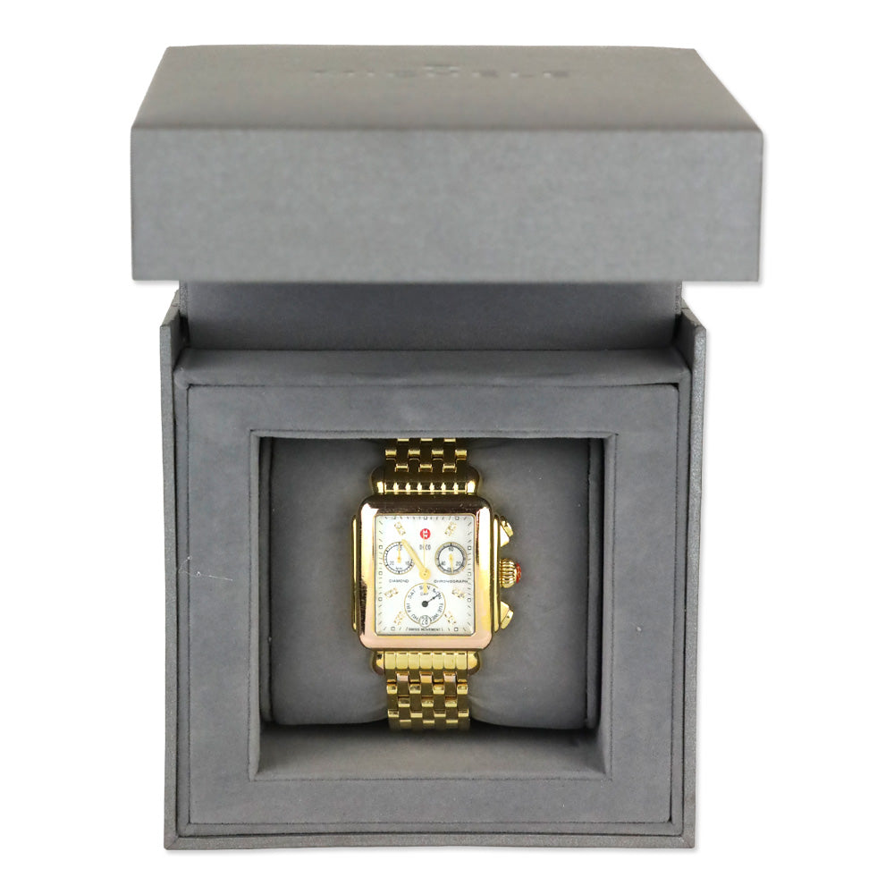Michele Deco Day Gold-Plated Diamond Dial Watch