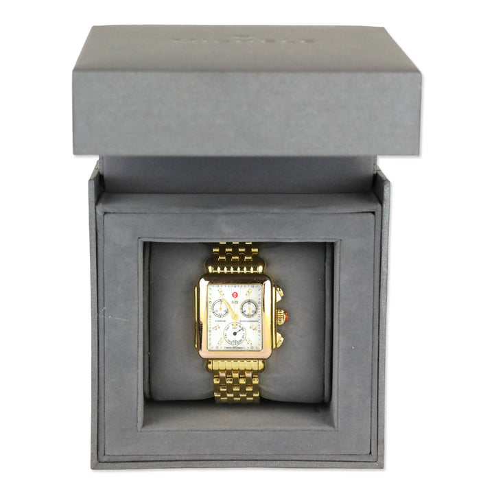 Michele Deco Day Gold-Plated Diamond Dial Watch