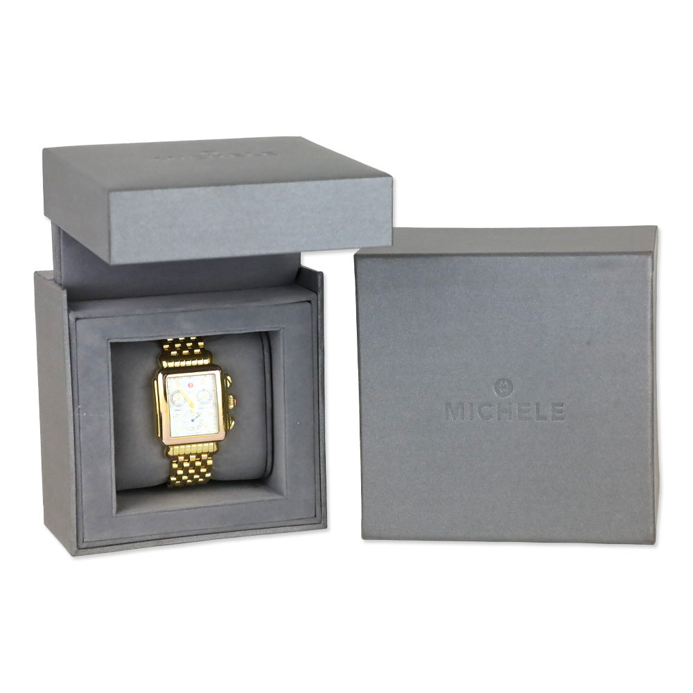 Michele Deco Day Gold-Plated Diamond Dial Watch