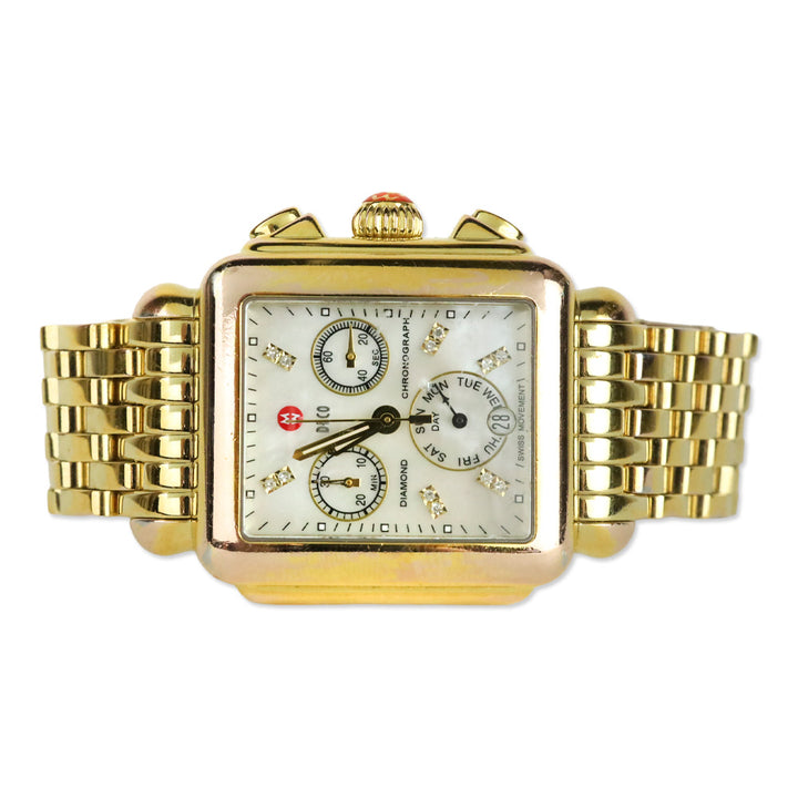Michele Deco Day Gold-Plated Diamond Dial Watch