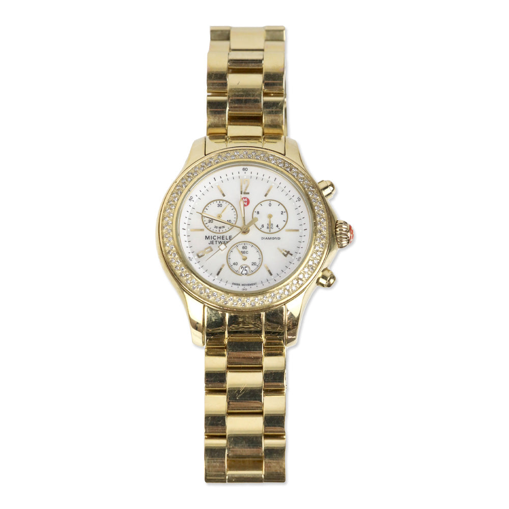 Michele Jetway Diamond Gold Watch