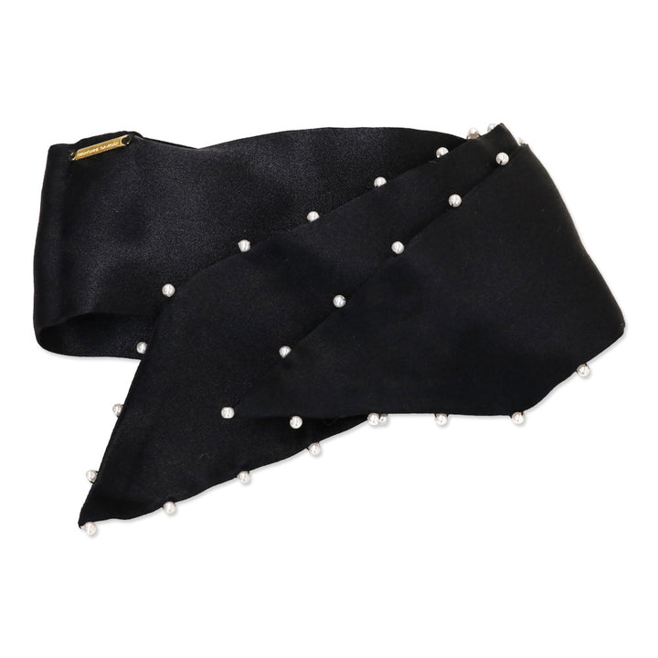 Mignonne Gavigan Black Silk Pearl Trim Scarf