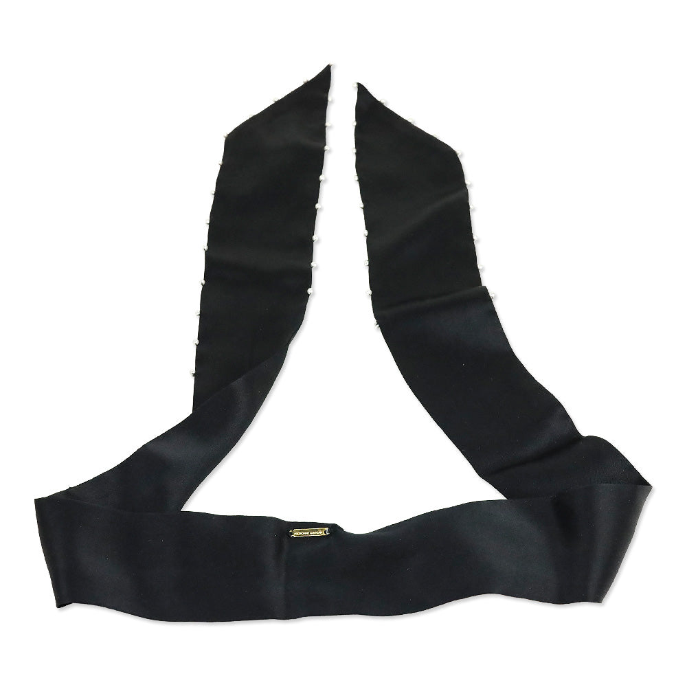 Mignonne Gavigan Black Silk Pearl Trim Scarf