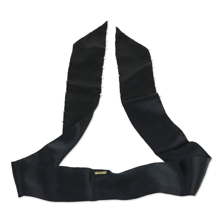 Mignonne Gavigan Black Silk Pearl Trim Scarf