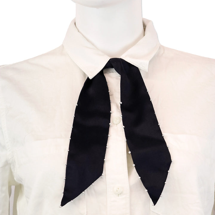 Mignonne Gavigan Black Silk Pearl Trim Scarf