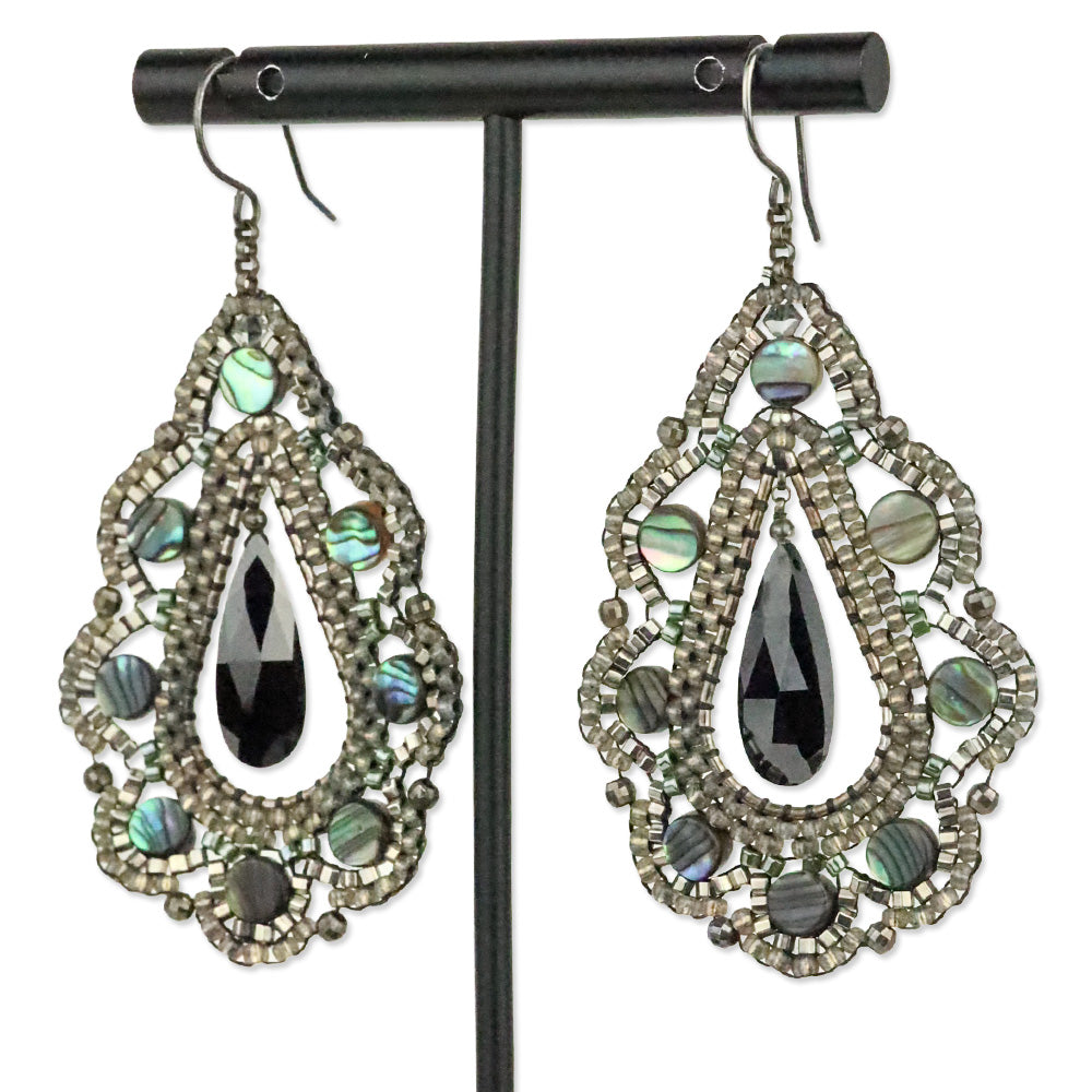 Miguel Ases Abalone Shell Crystal Beaded Teardrop Earrings