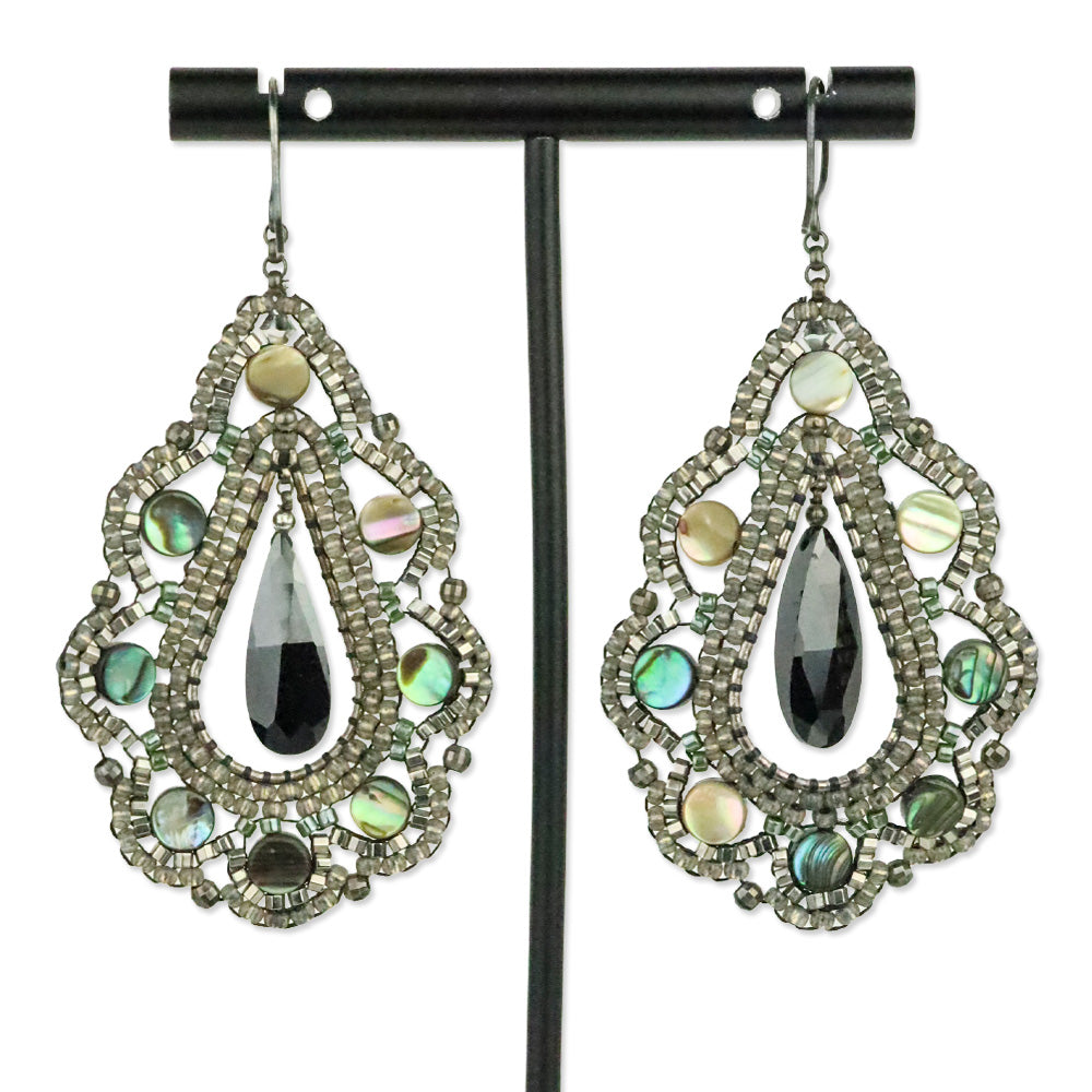 Miguel Ases Abalone Shell Crystal Beaded Teardrop Earrings