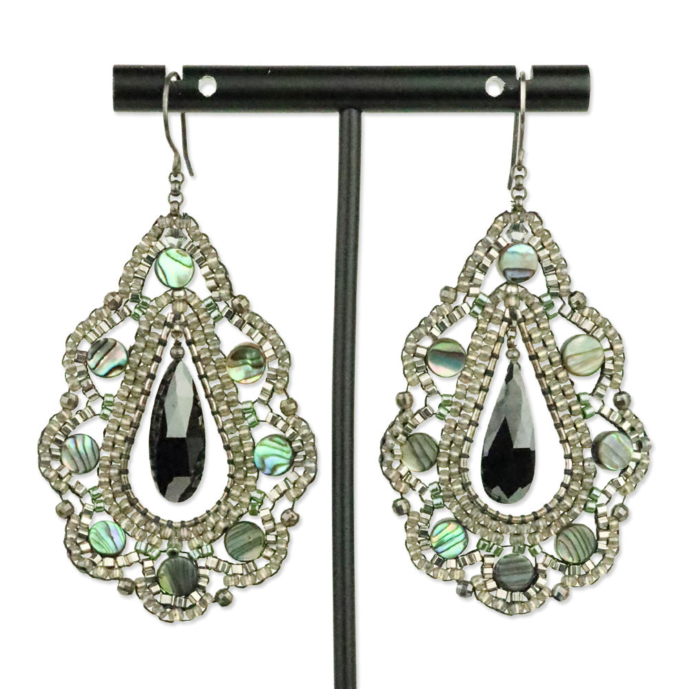 Miguel Ases Abalone Shell Crystal Beaded Teardrop Earrings