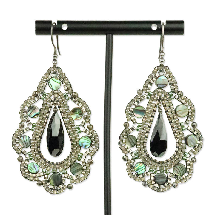 Miguel Ases Abalone Shell Crystal Beaded Teardrop Earrings
