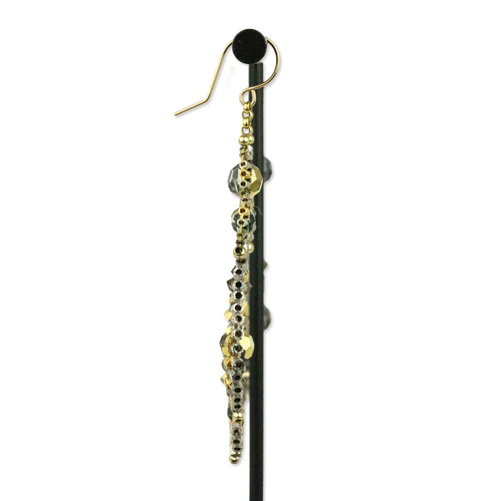 Miguel Ases Gold & Silver Crystal Beaded Flower Earrings