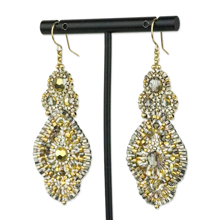 Miguel Ases Gold & Silver Crystal Beaded Flower Earrings
