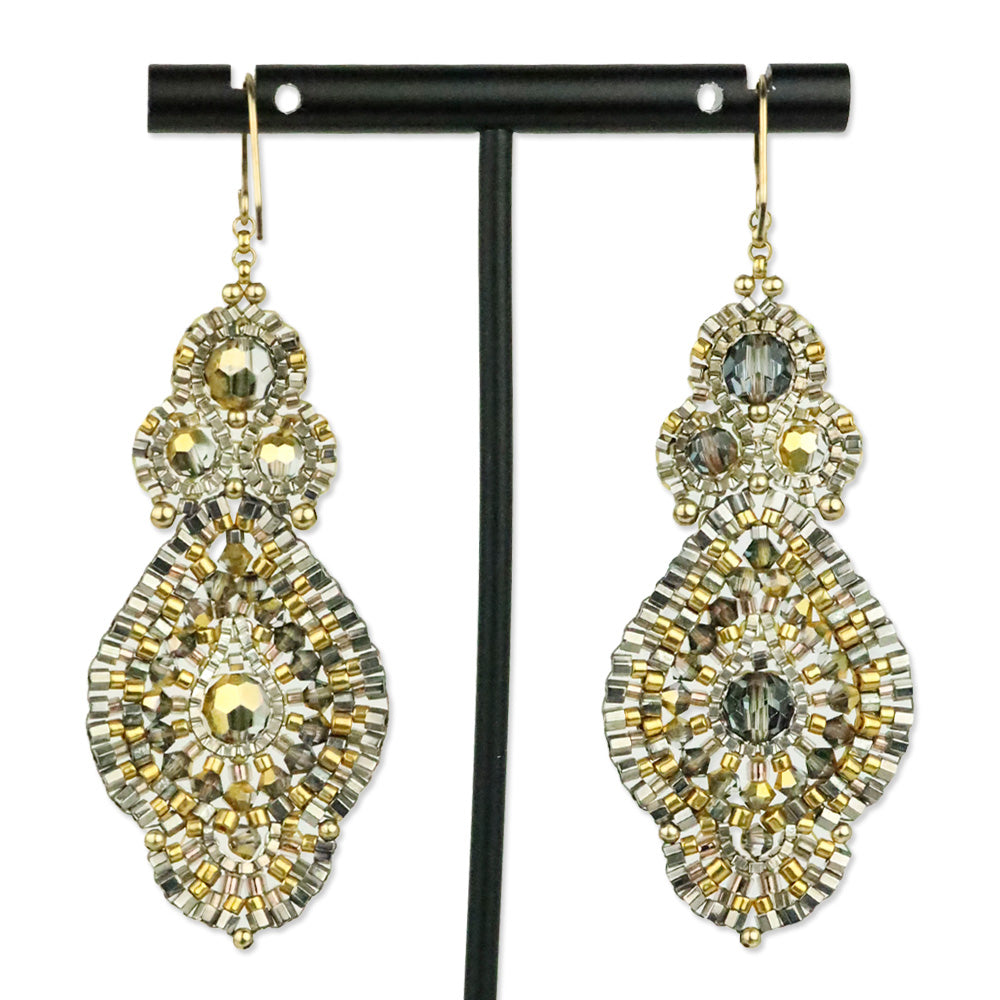 Miguel Ases Gold & Silver Crystal Beaded Flower Earrings