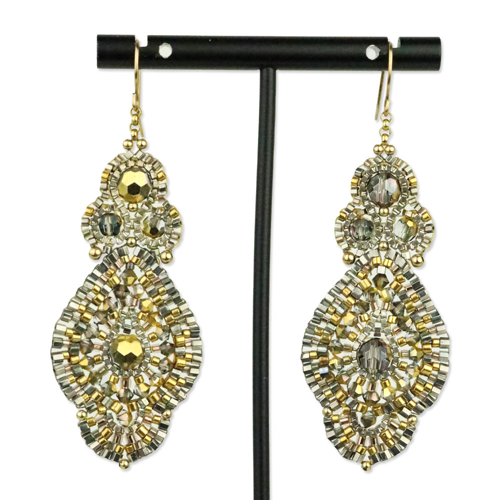 Miguel Ases Gold & Silver Crystal Beaded Flower Earrings