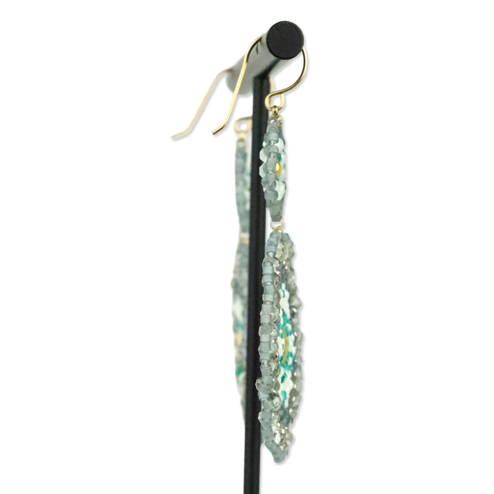Miguel Ases Grey and Teal Crystal Beaded Double Circle Earrings