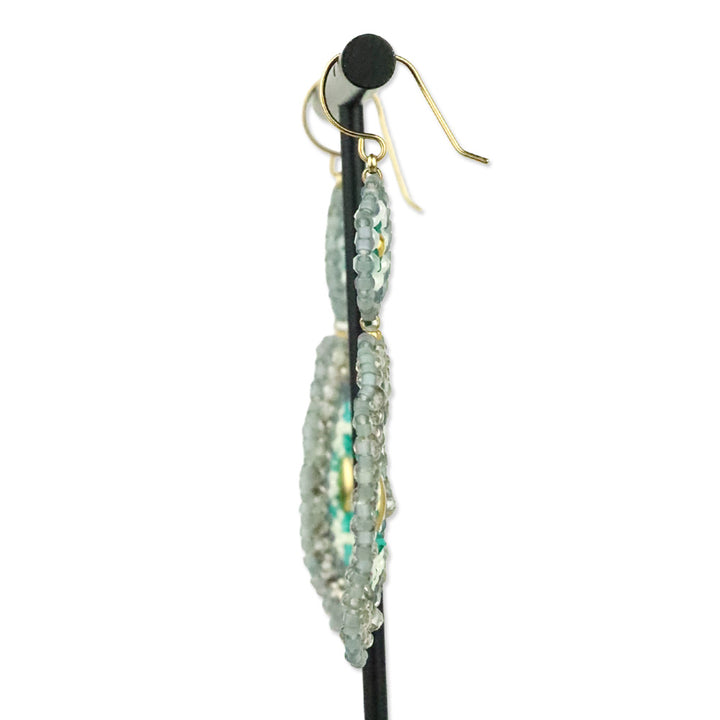 Miguel Ases Grey and Teal Crystal Beaded Double Circle Earrings