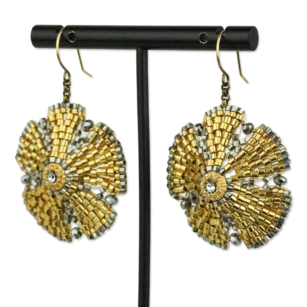 Miguel Ases Silver & Gold Crystal Beaded Earrings
