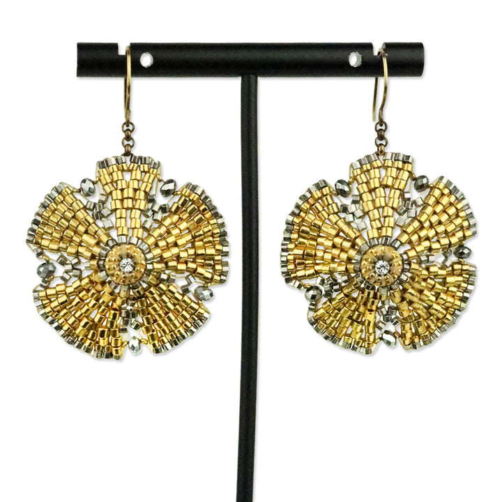 Miguel Ases Silver & Gold Crystal Beaded Earrings