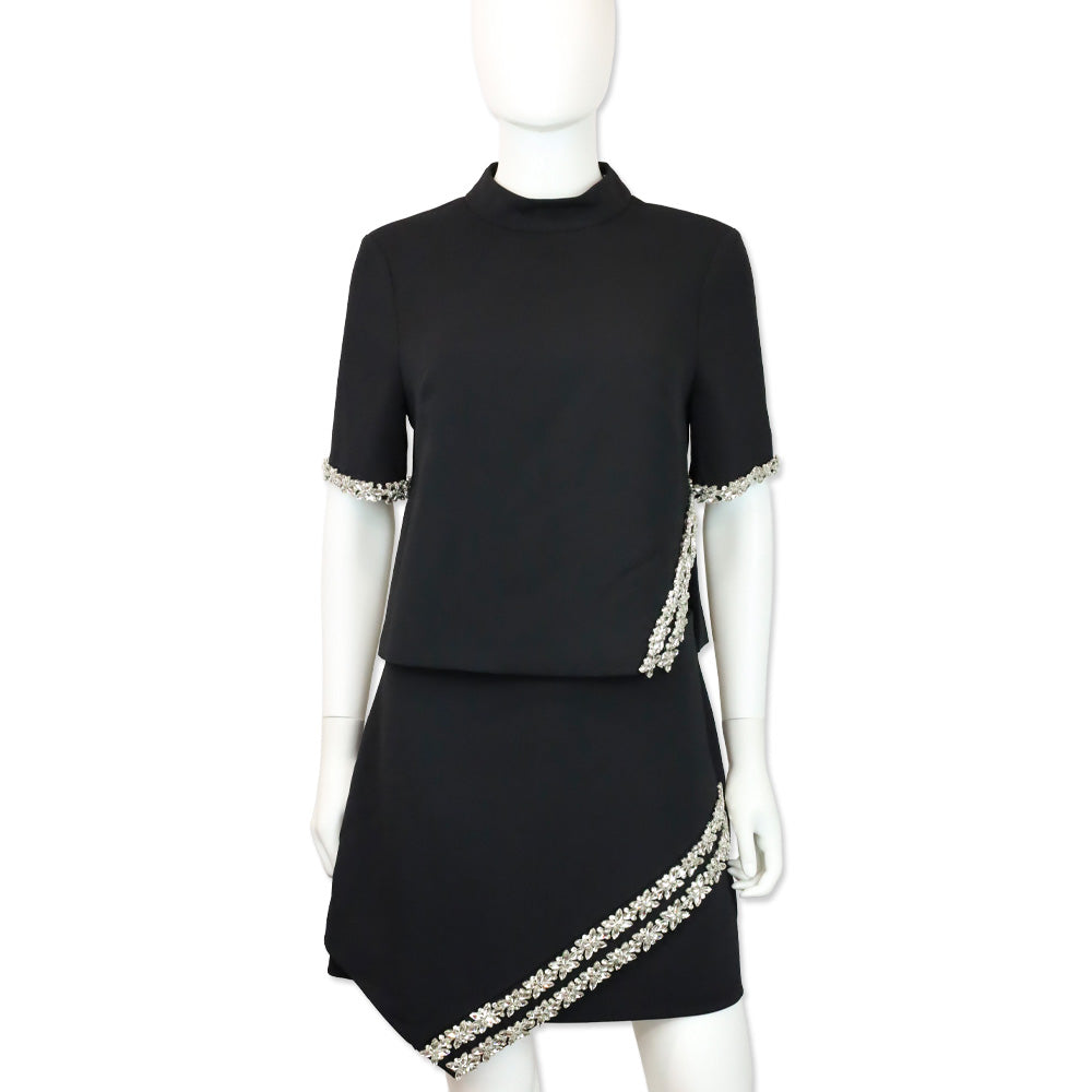 Milly Black Ramona Crystal Trim Crepe Mini Skirt