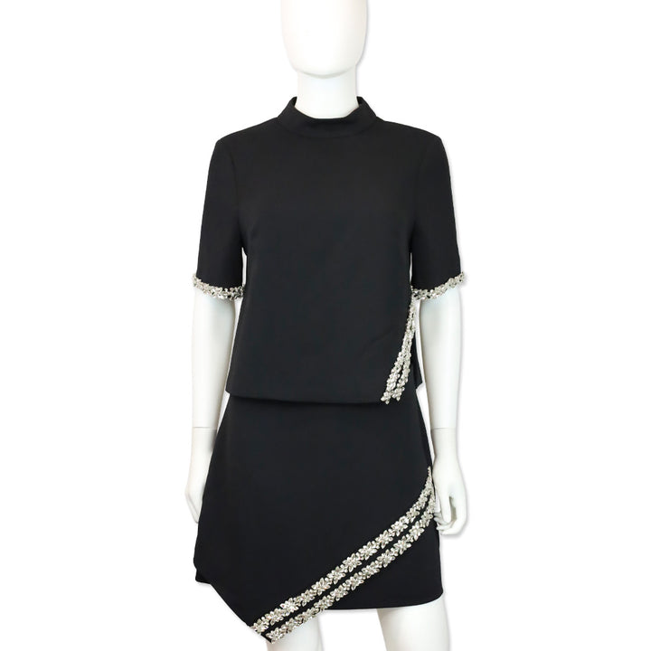 Milly Black Ramona Crystal Trim Crepe Mini Skirt